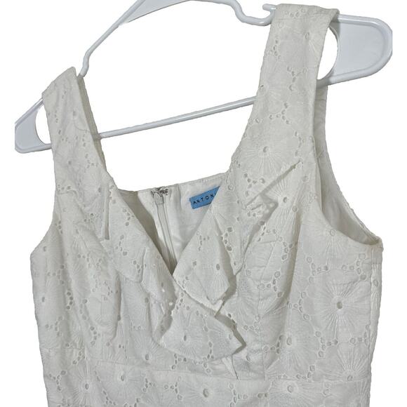 Antonio Melani Cocktail White Dress Mini Tank Keyhole Ruffle V-Neck Zipper Sz 2 - Picture 4 of 16